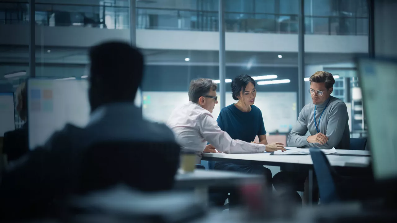 Team discussing work