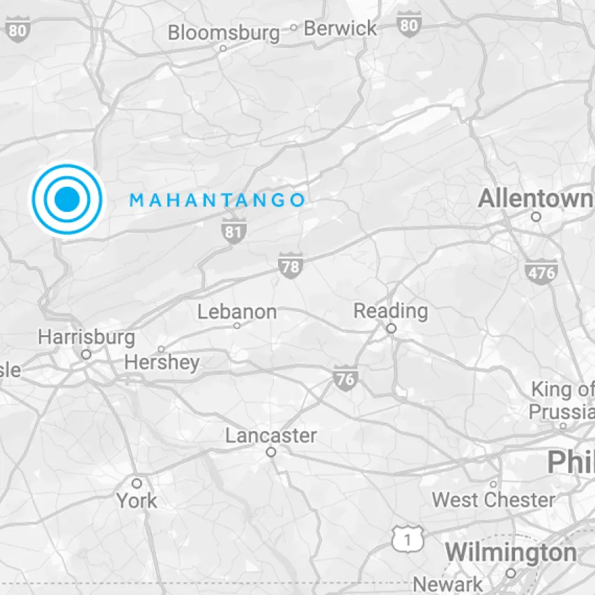 map close up Mahantango Pennsylvania.