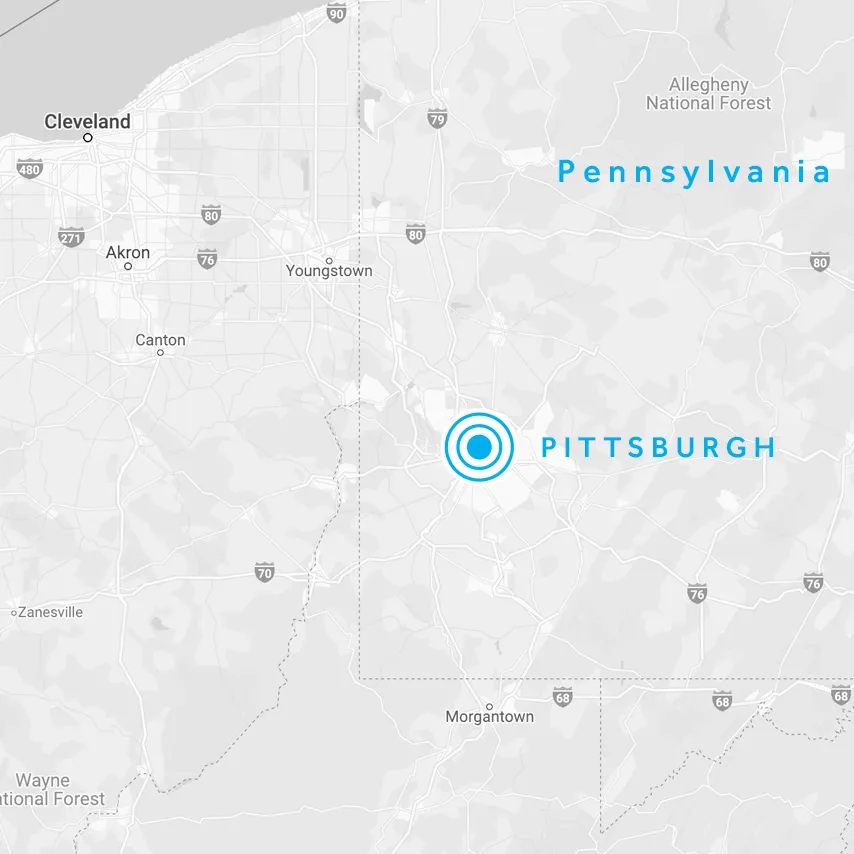map closeup Pittsburgh Pennsylvania.