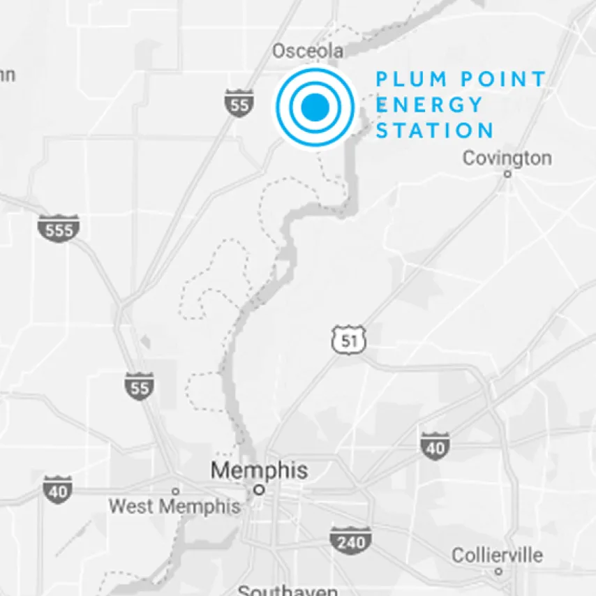 map closeup Plum Point Energy Station Memphis.