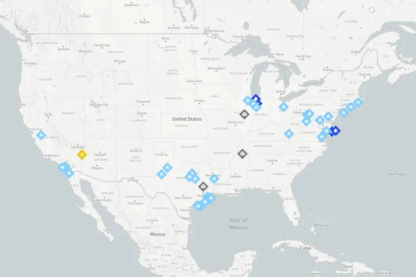 US map of NRG power plant locations.