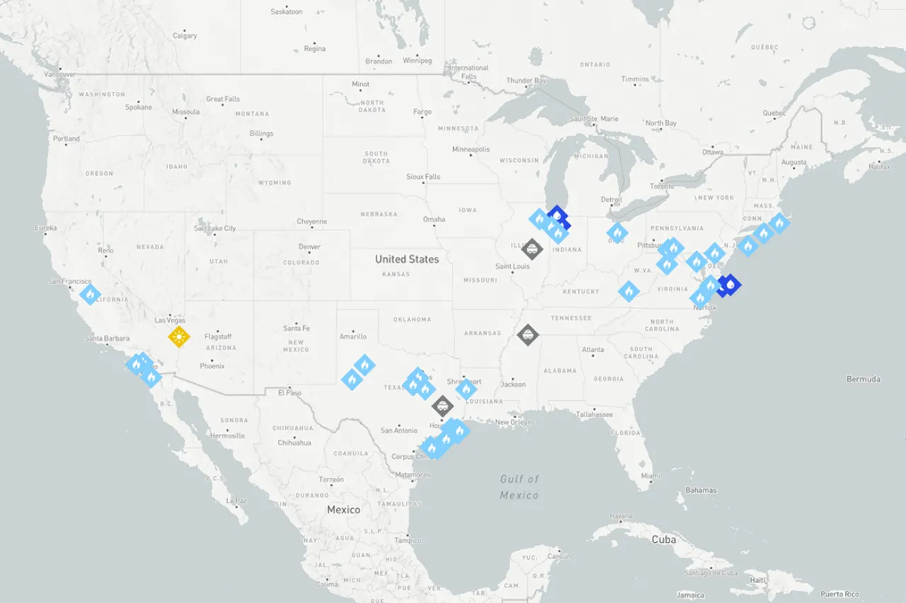 US map of NRG power plant locations.