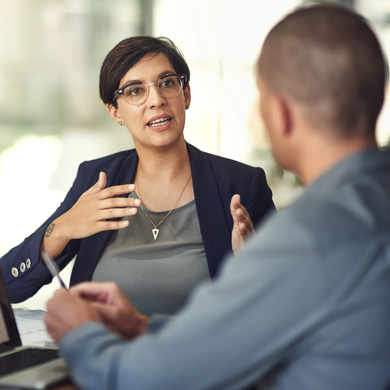 two people having a business conversation.