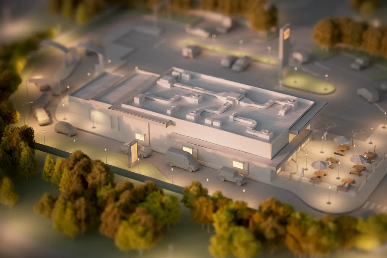animated rendering of fast food restaurant.