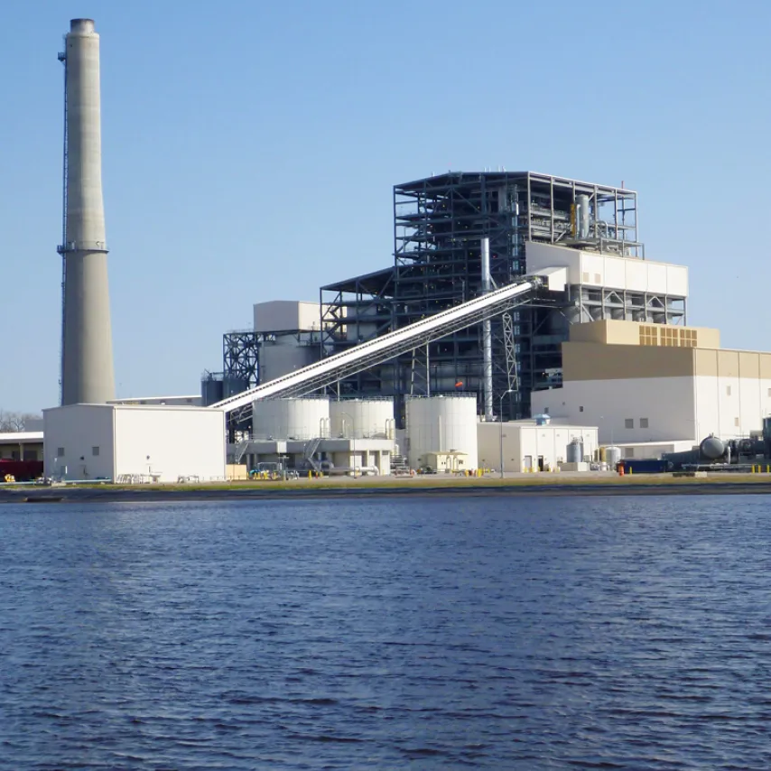 Plum Point Energy Station external plant view from river.