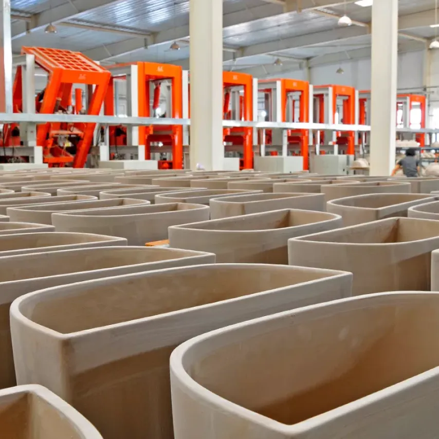 factory floor porcelain fittings unfinished.