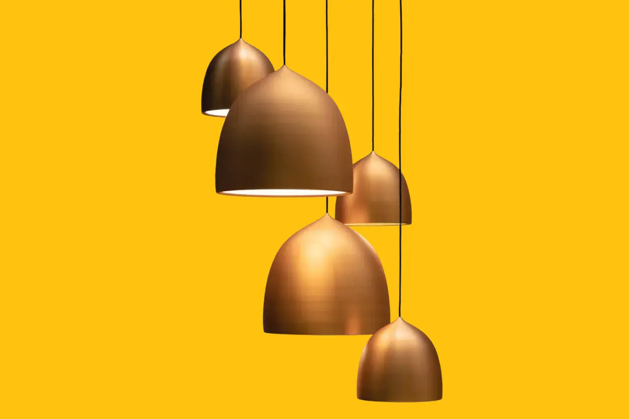 hanging lights brass shades.