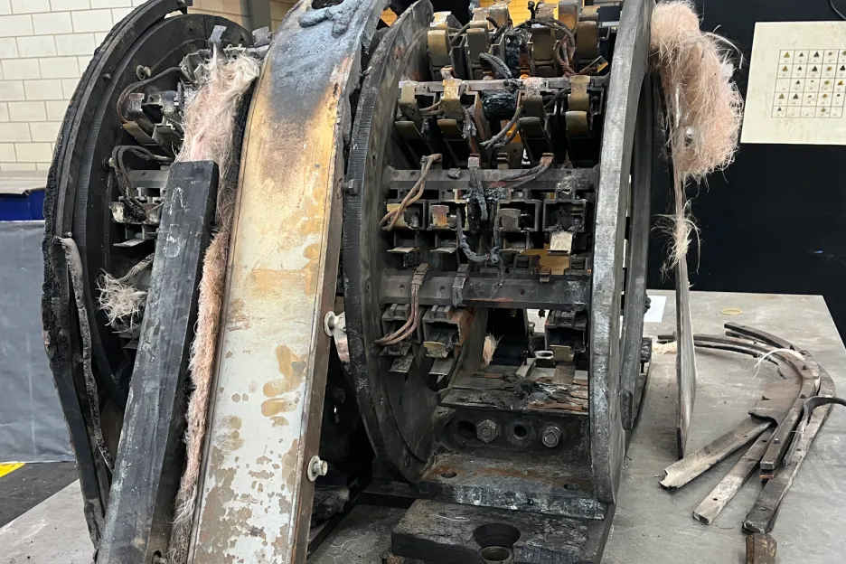 destroyed original exciter brush rigging assembly.