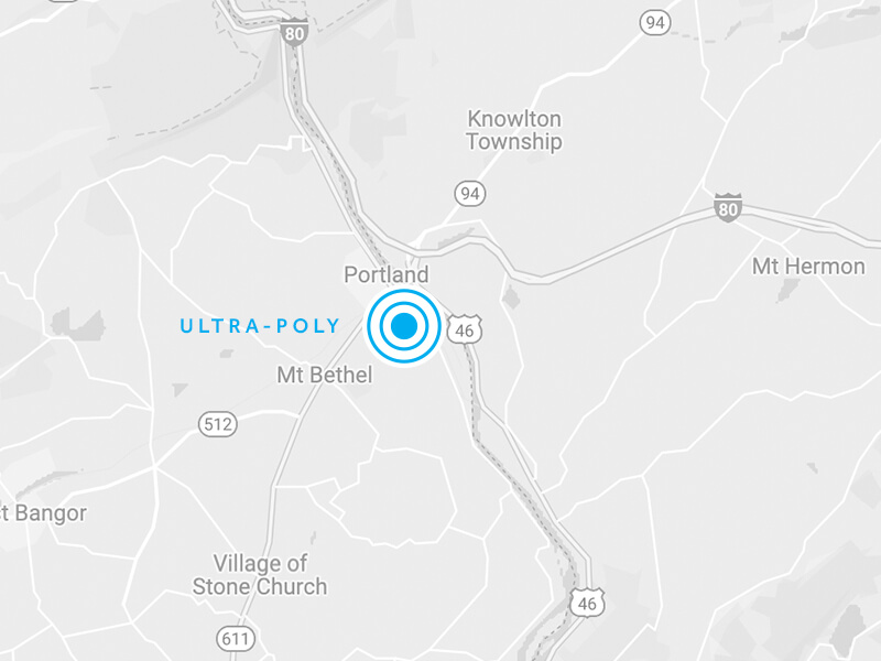 a map showing Ultra-Polys location near Portland, NJ, close to routes 46 and 94.