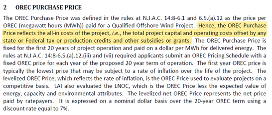 highlighted text reads: Here, the OREC Purchase Price reflects the all-in costs of the project.