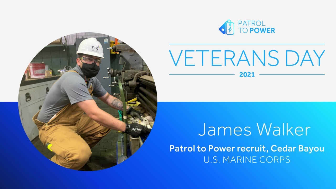 man in safety gear working on machinery; Veterans Day 2021; James Walker, U.S. Marine Corps, honored.